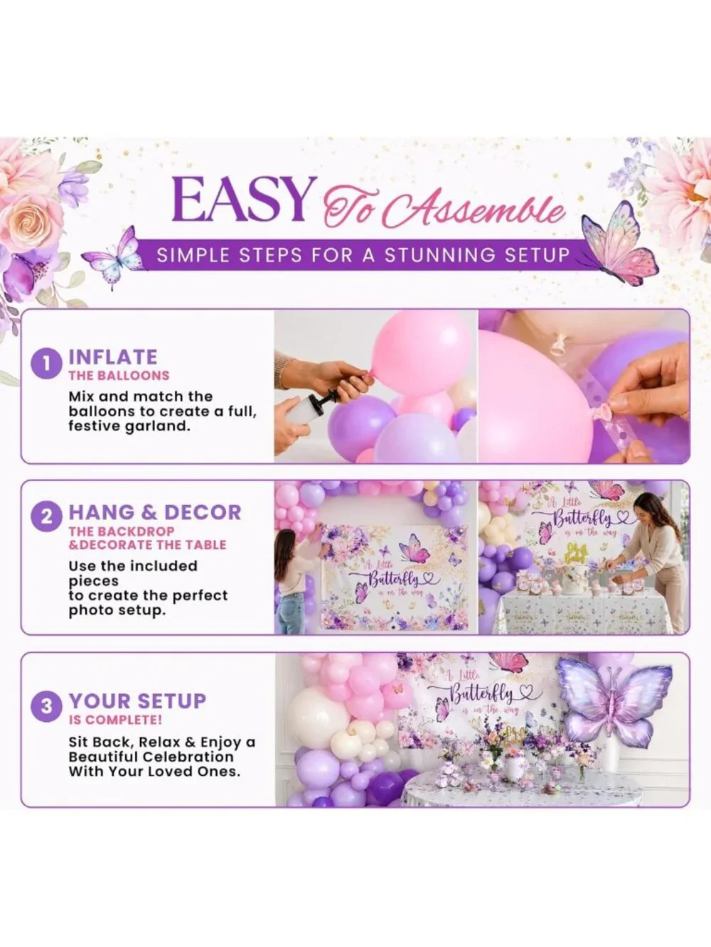 195 Pc Butterfly Baby Shower Decorations - Adorable Theme for New Arrival